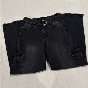 Washed black denim cargo pants